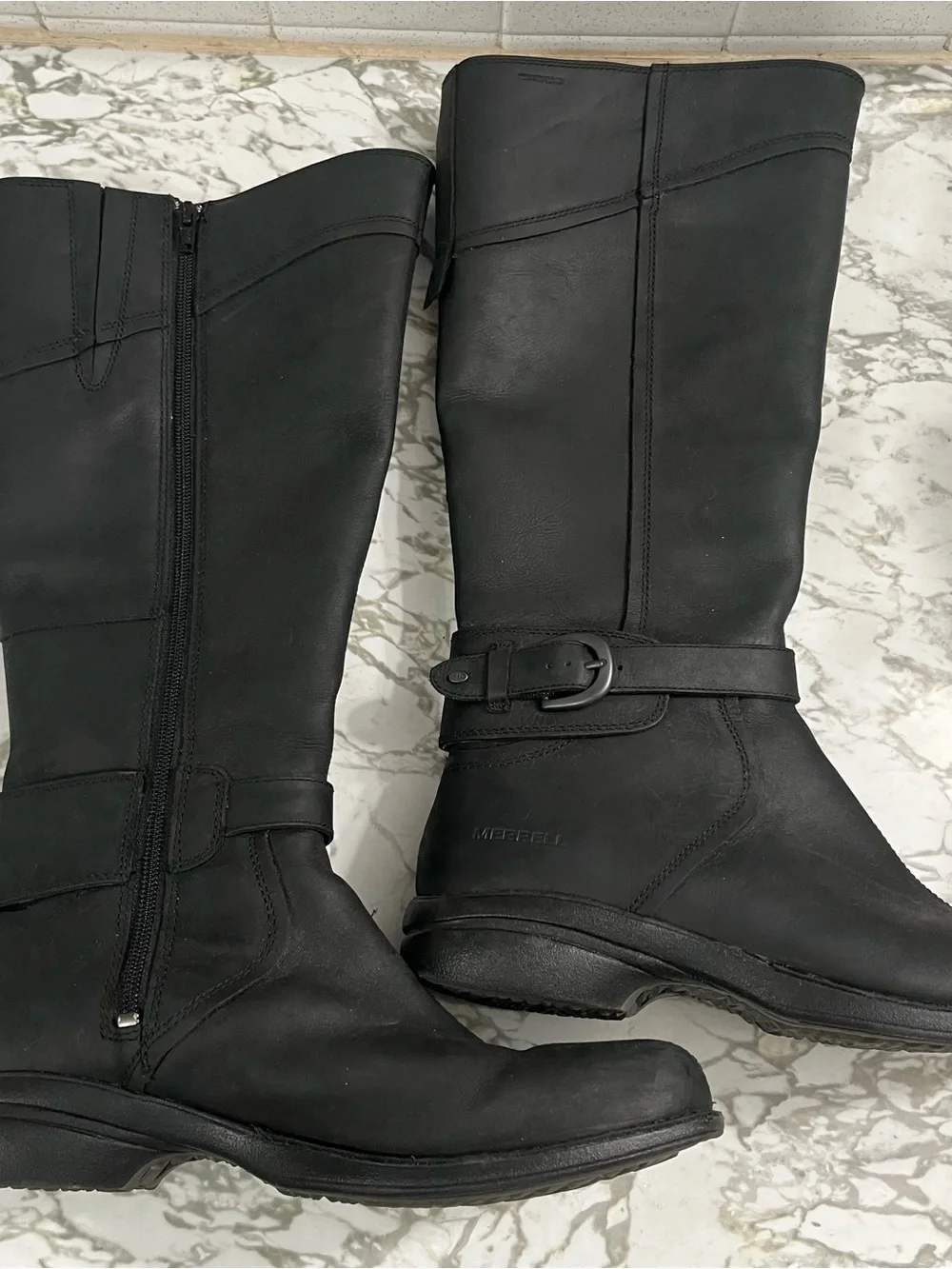 Merrell Captiva Buckle Waterproof Tall Boots Black Leather Women's Sz 10 J69114